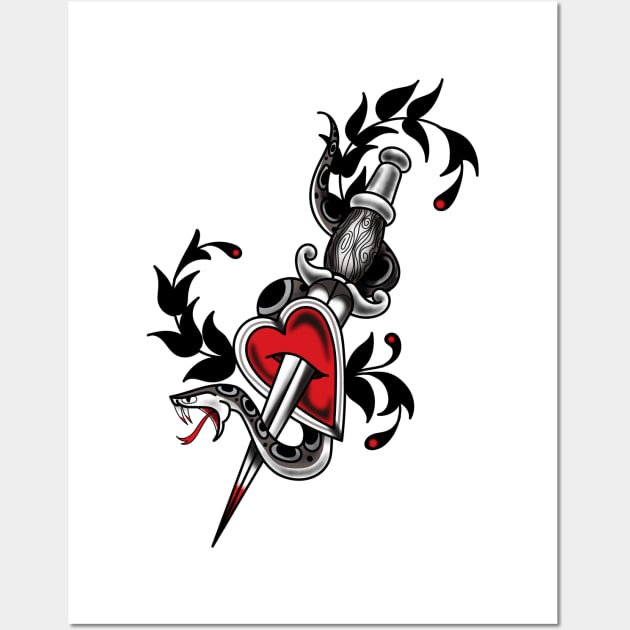 American Traditional Snake and Dagger Tattoo Design Wall Art by StoreyArt